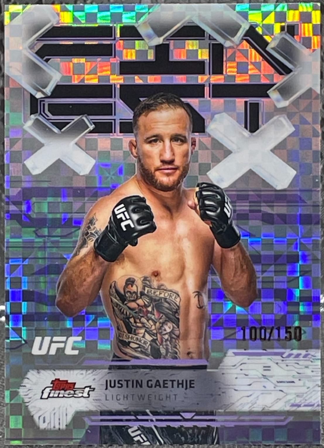 Justin Gaethje 2025 Topps Finest UFC Base Common #39 Purple Checkerboard Refractor