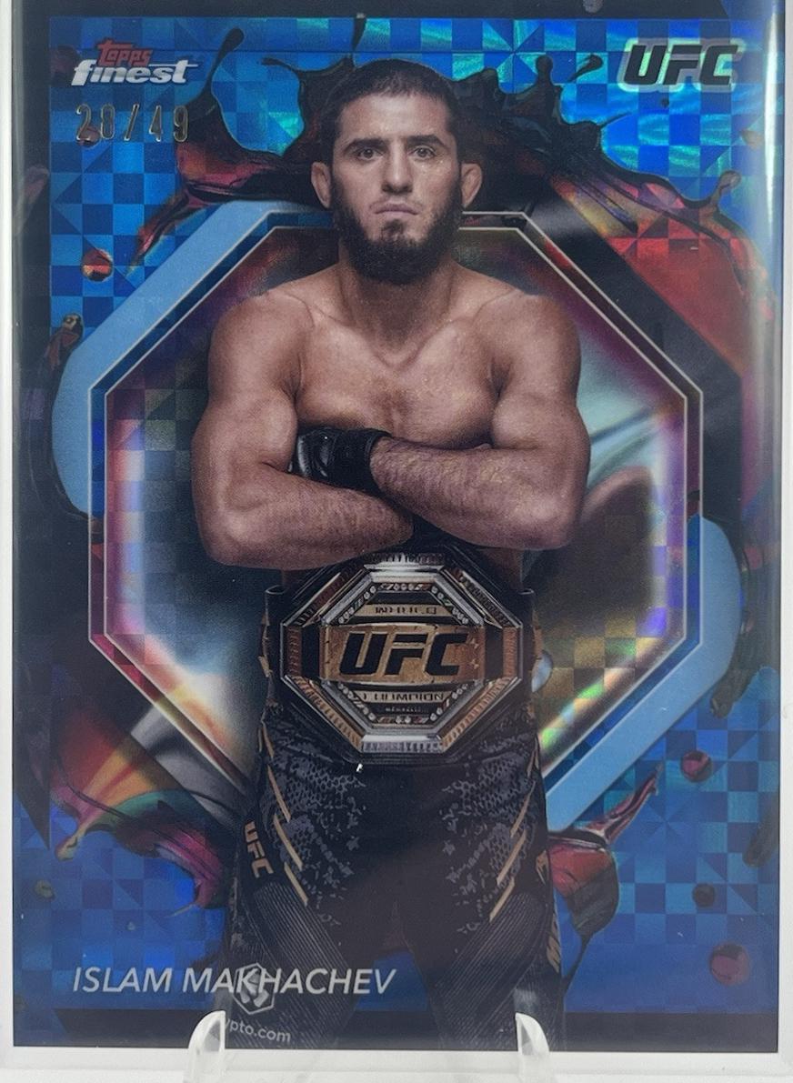 Islam Makhachev 2024 Topps Finest UFC Base Rare #293 Blue Checkerboard Refractor