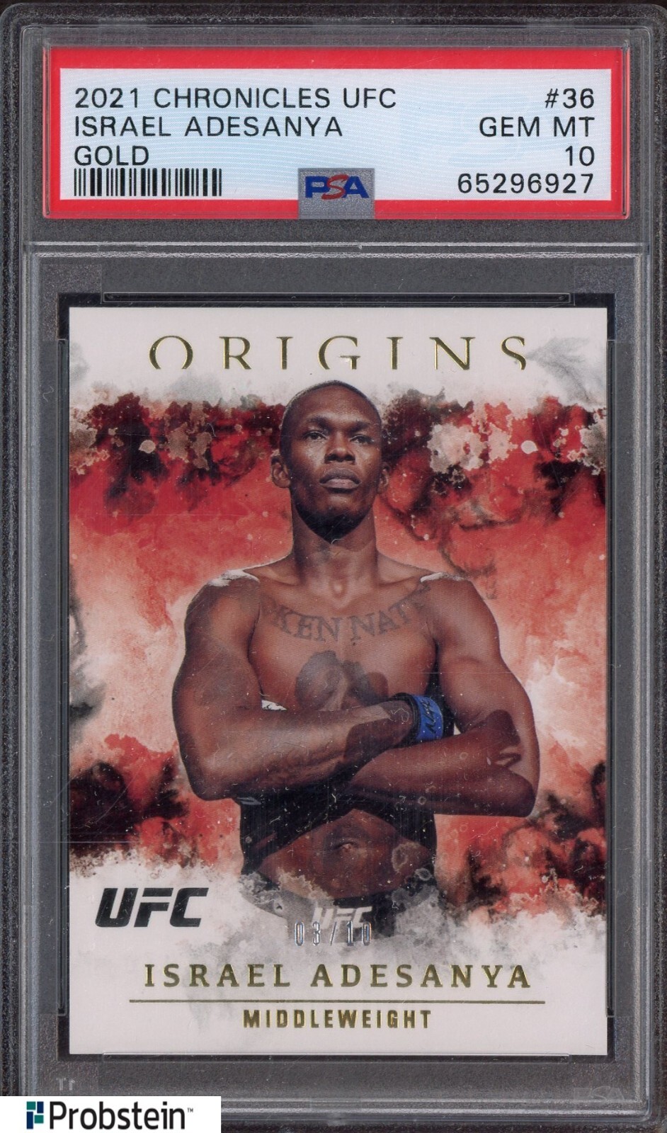 Israel Adesanya 2021 Panini Chronicles UFC Base Origins #36 Gold