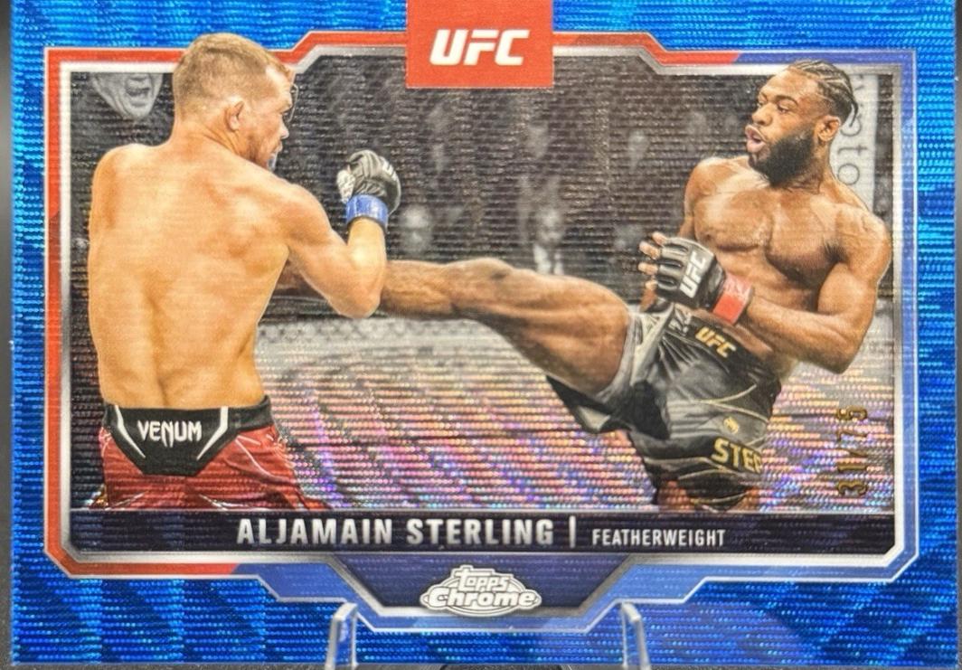 Aljamain Sterling 2025 Topps Chrome UFC Base #64 Blue Wave Refractor