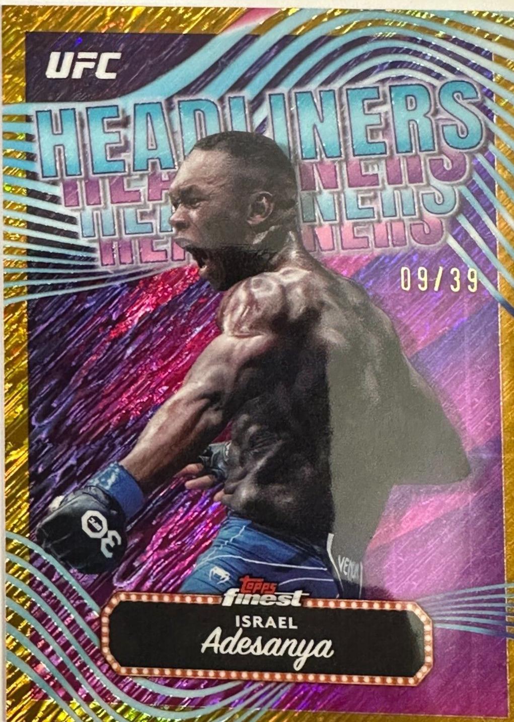 Israel Adesanya 2024 Topps Finest UFC Headliners #HDL-23 Gold Shimmer Refractor