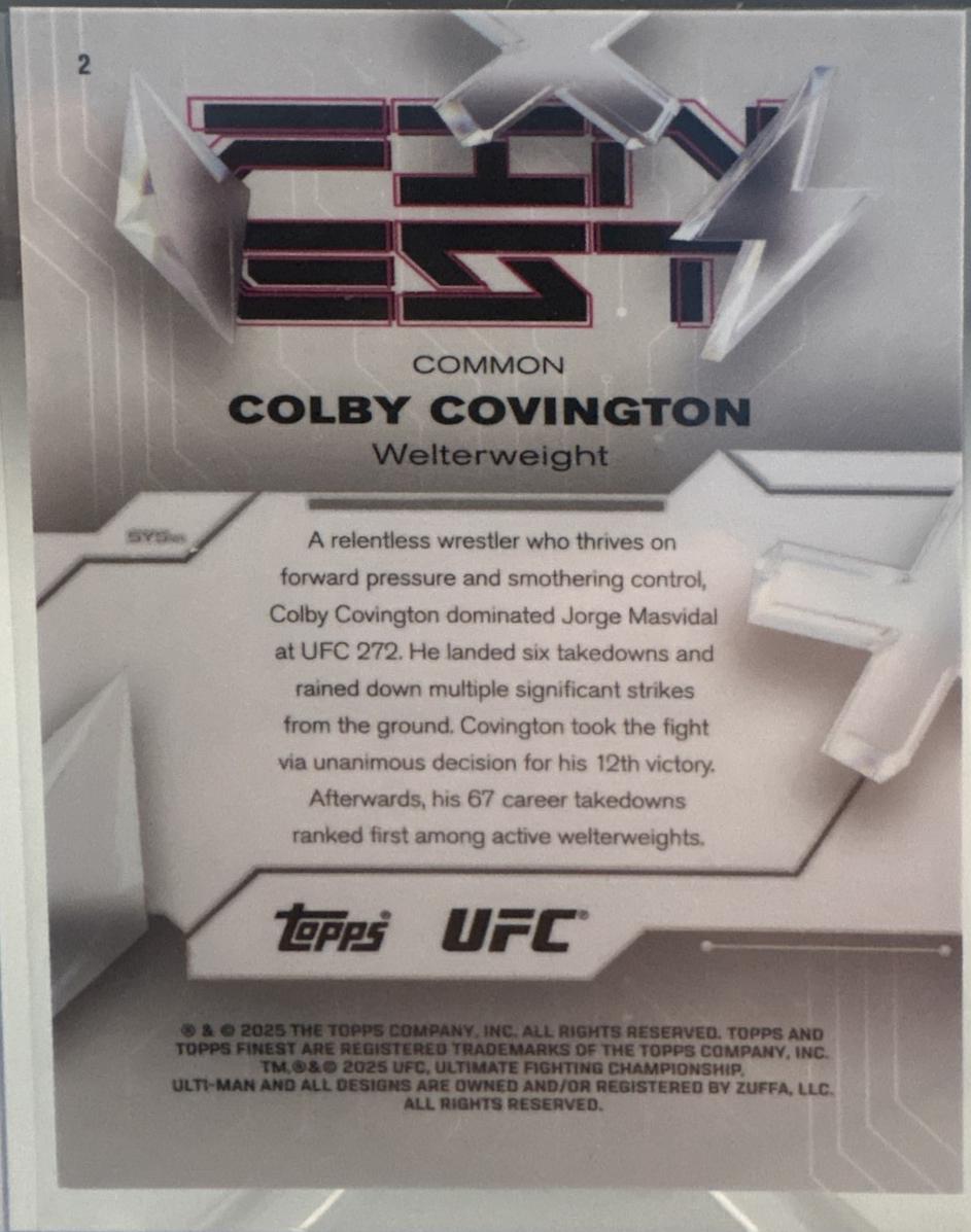 Colby Covington 2025 Topps Finest UFC Base Common #2 Red Black Vapor Refractor
