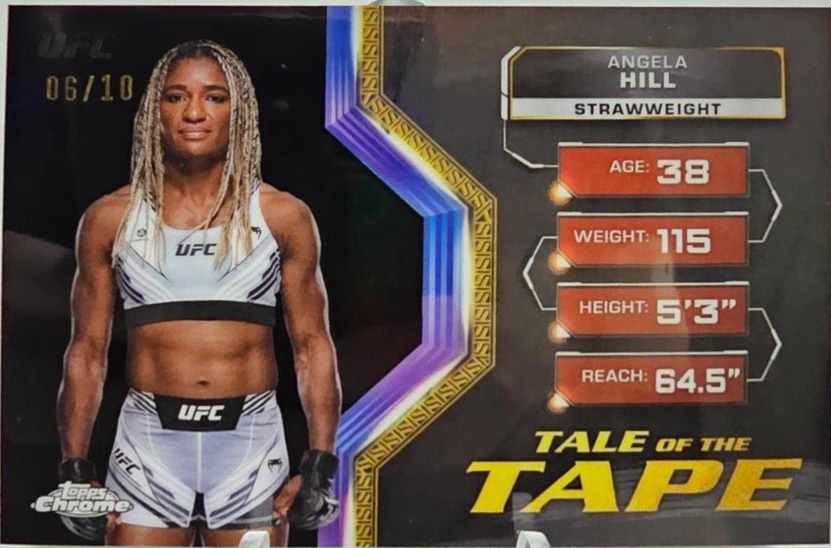 Angela Hill 2024 Topps Chrome UFC Tale of the Tape #TFT-28 Black Refractor