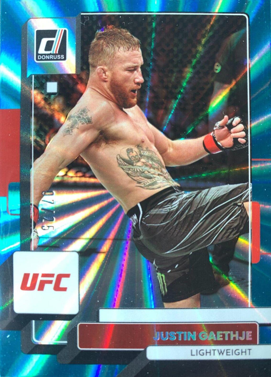 Justin Gaethje 2023 Panini Donruss UFC Base #94 Teal Laser