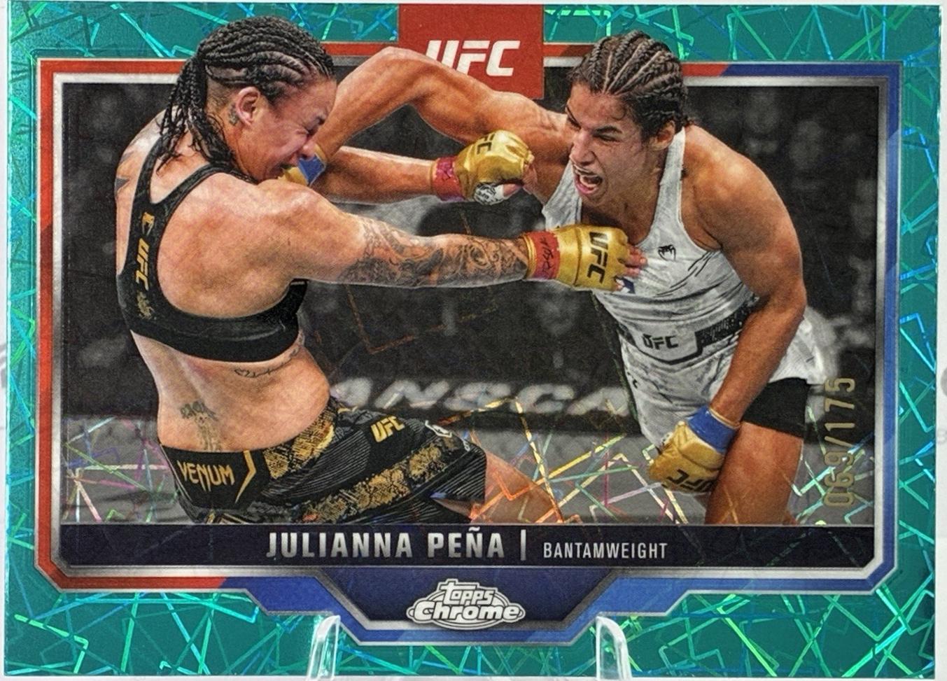 Julianna Peña 2025 Topps Chrome UFC Base #142 Teal Lazer Refractor