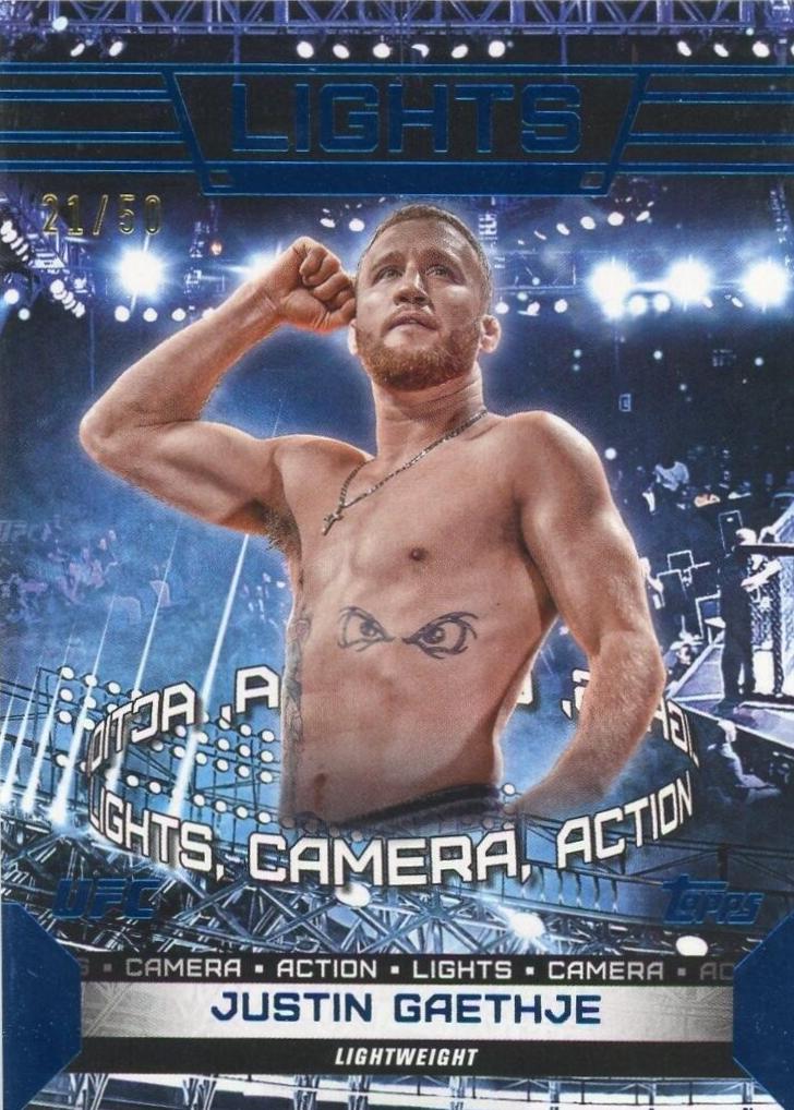 Justin Gaethje 2024 Topps Knockout UFC Lights (Lights, Camera, Action) #LTS-18 Blue