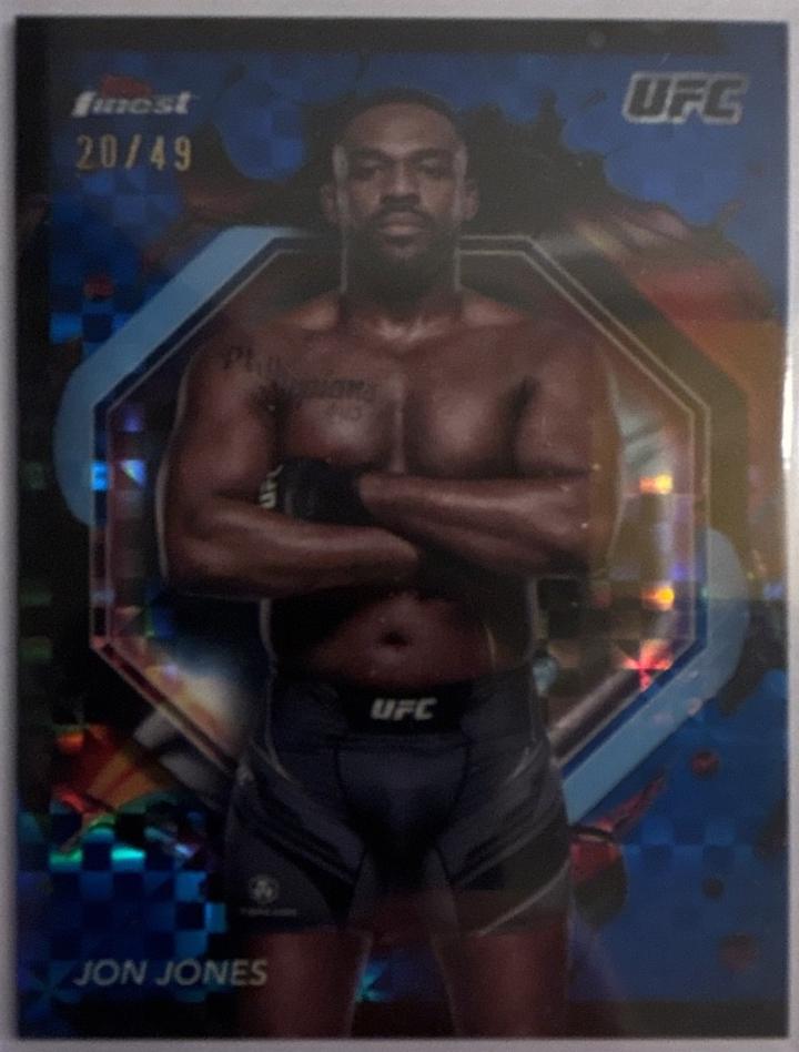 Jon Jones 2024 Topps Finest UFC Base Rare #214 Blue Checkerboard Refractor
