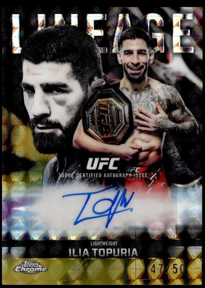 Ilia Topuria 2026 Topps Chrome UFC Chrome Lineage Autographs #CCA-IT Gold Geometric Refractor