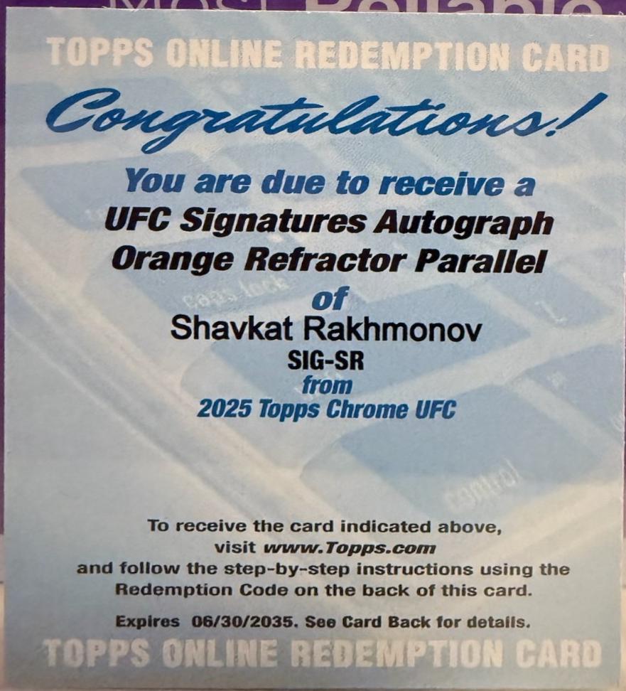 Shavkat Rakhmonov 2025 Topps Chrome UFC UFC Signatures #SIG-SR Orange Refractor