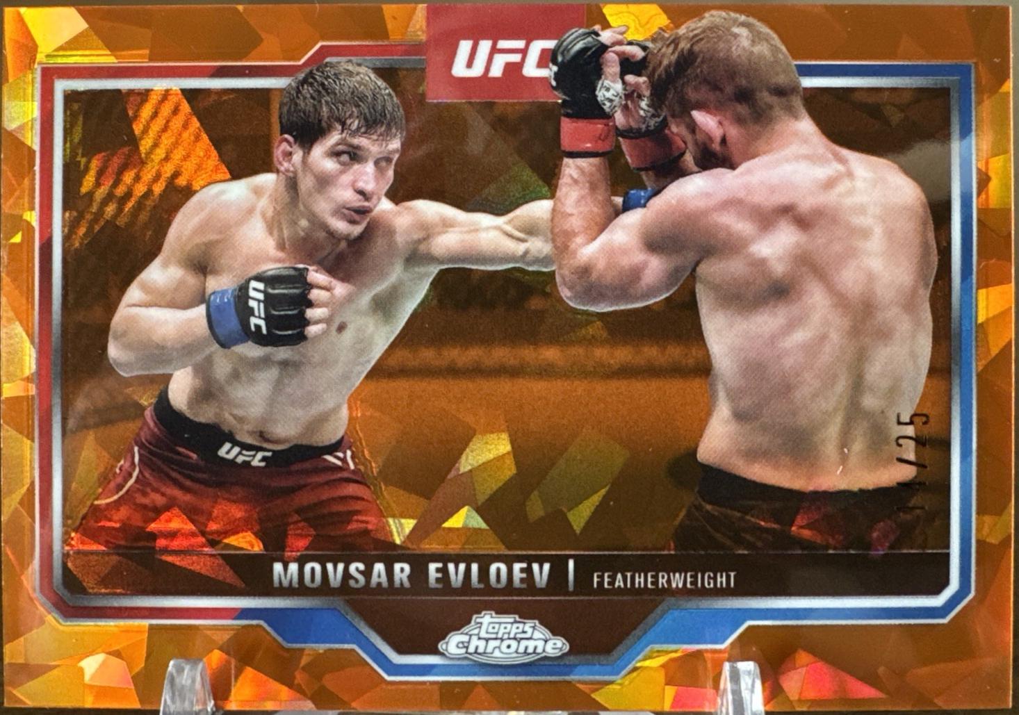 Movsar Evloev 2025 Topps Chrome Sapphire UFC Base Sapphire #10 Orange Sapphire
