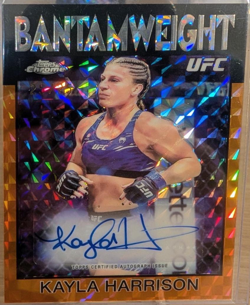 Kayla Harrison 2026 Topps Chrome UFC 1986 Topps Signatures #86S-KH Orange Geometric Refractor