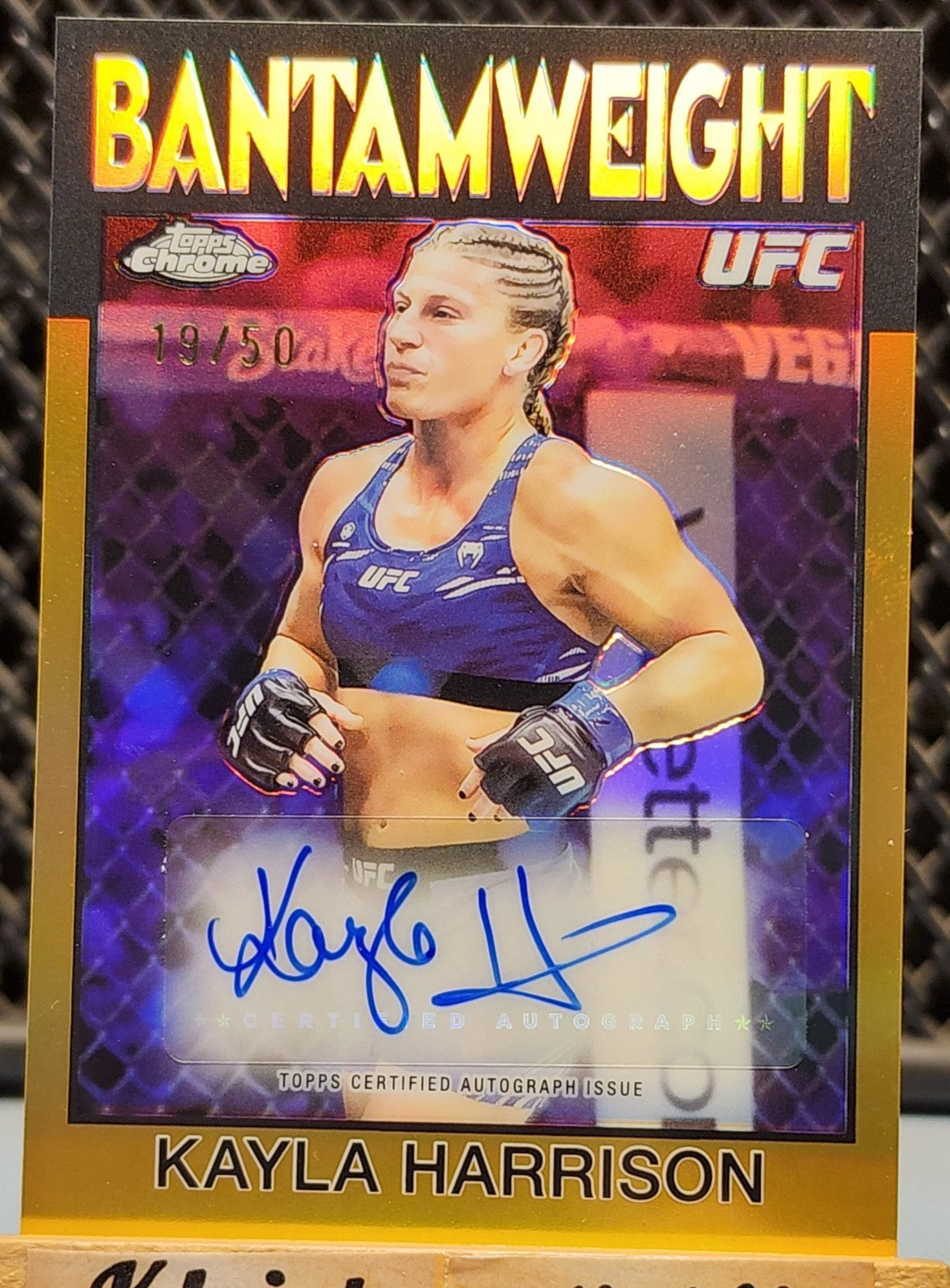 Kayla Harrison 2026 Topps Chrome UFC 1986 Topps Signatures #86S-KH Gold Refractor