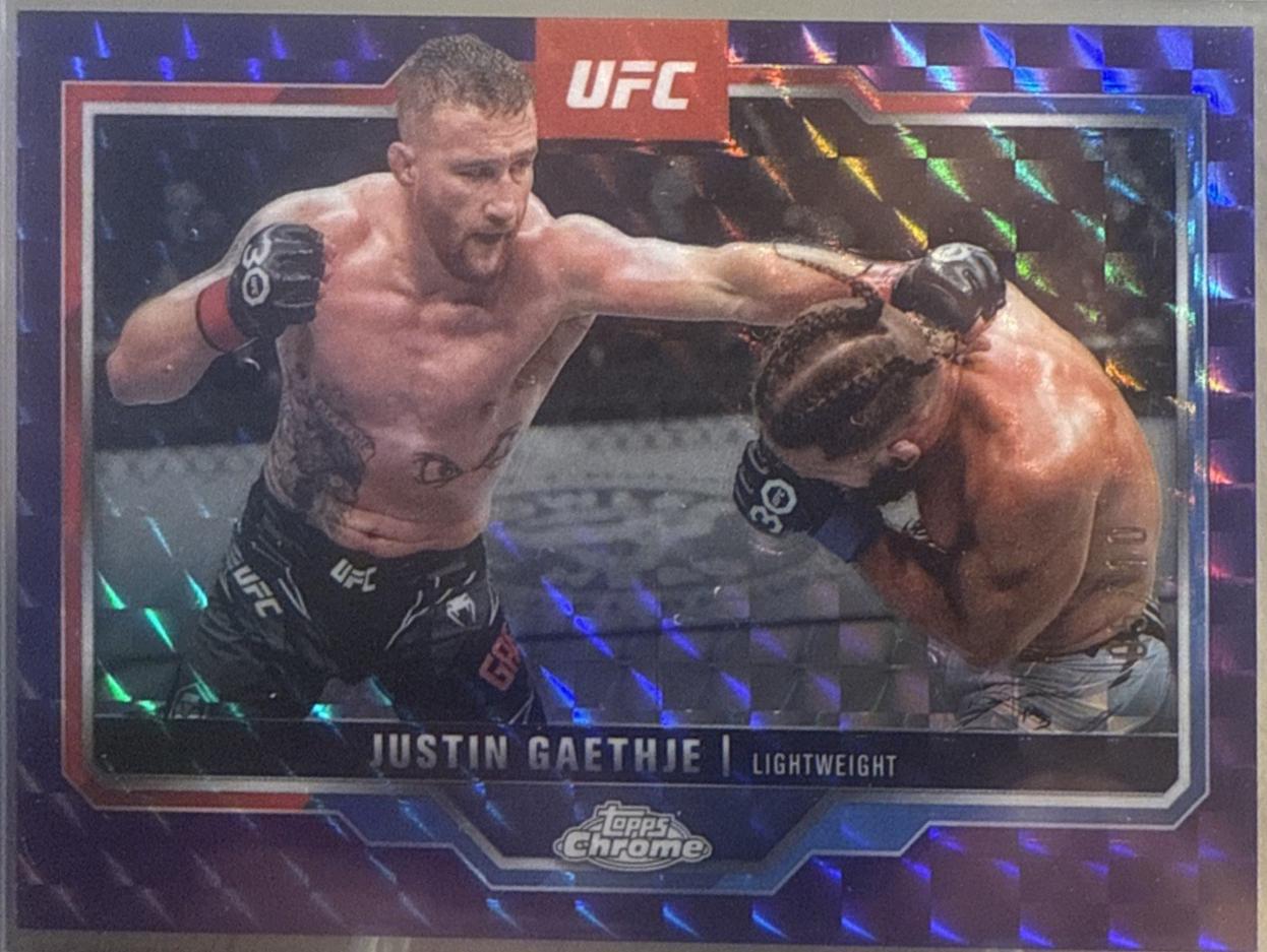 Justin Gaethje 2025 Topps Chrome UFC Base #138 Purple Geometric Refractor