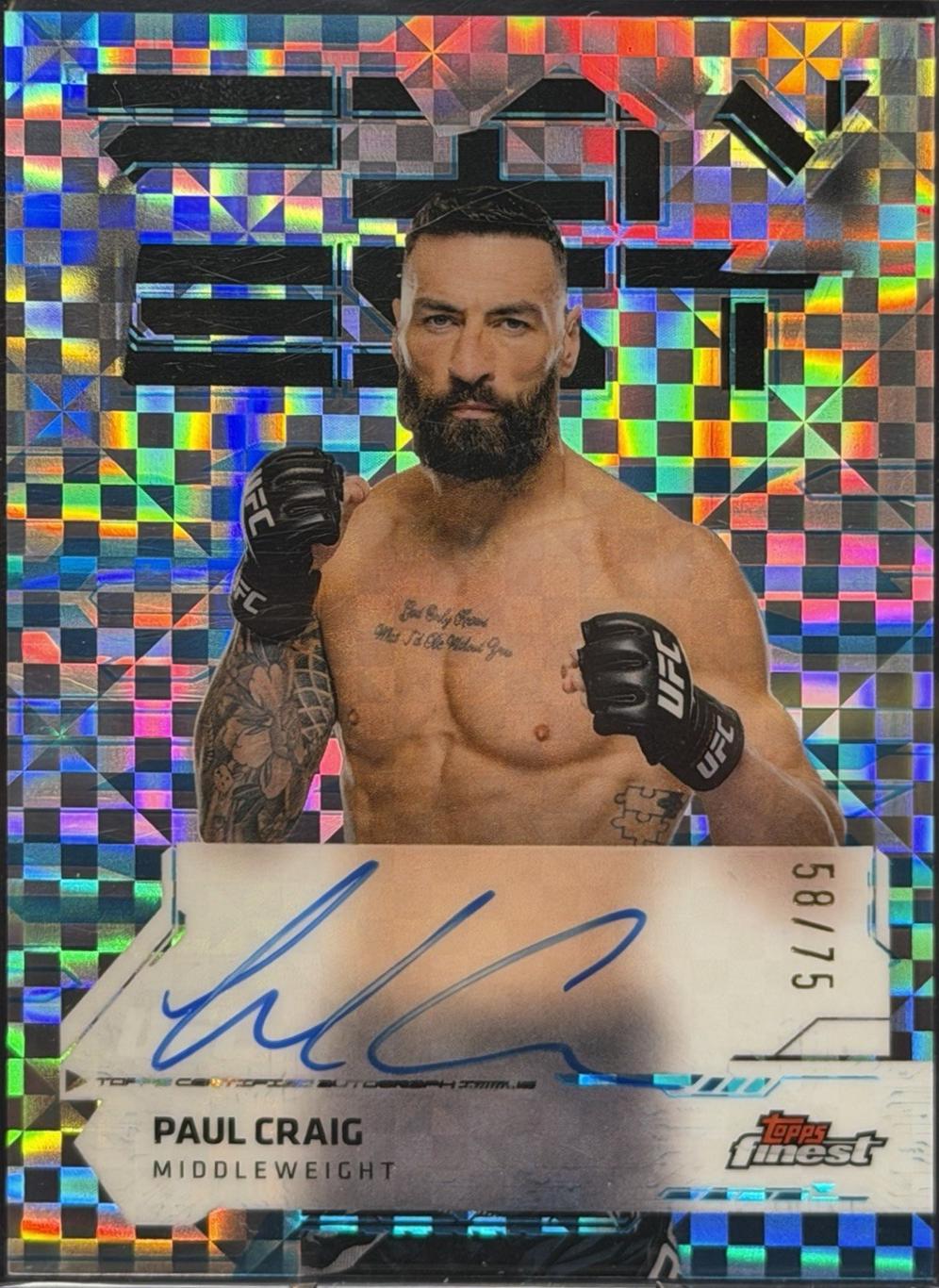 Paul Craig 2025 Topps Finest UFC Finest Autographs #FA-PC Blue Checkerboard Refractor