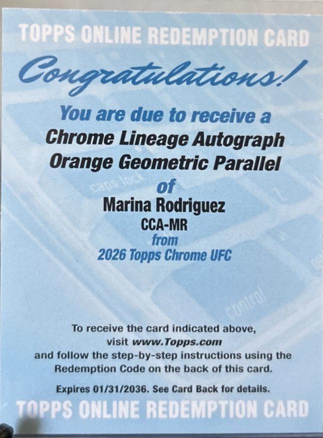 Marina Rodriguez 2026 Topps Chrome UFC Chrome Lineage Autographs #CCA-MR Orange Geometric Refractor