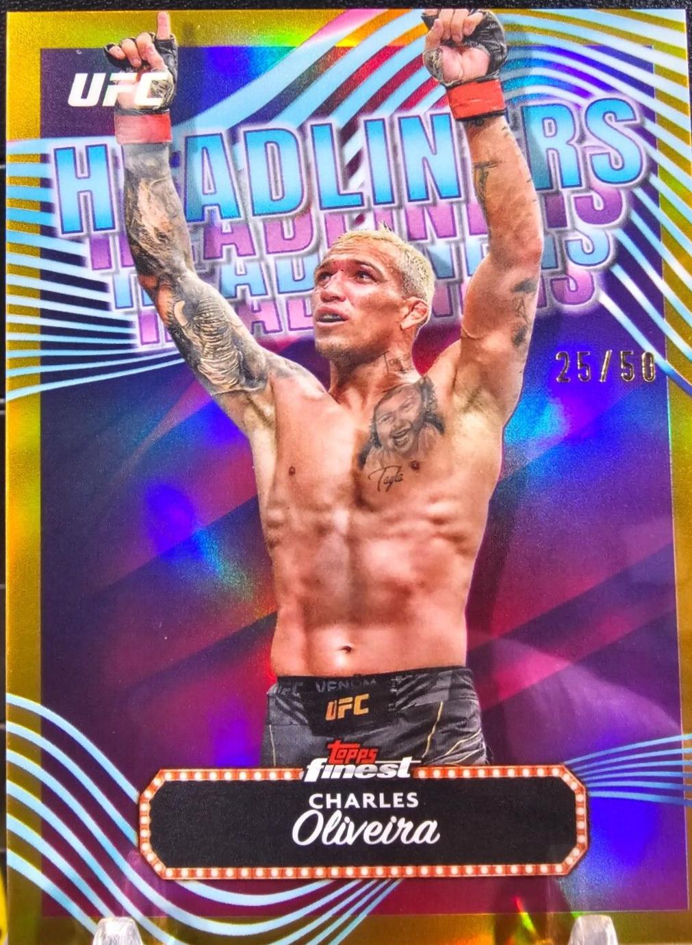 Charles Oliveira 2024 Topps Finest UFC Headliners #HDL-17 Gold Refractor