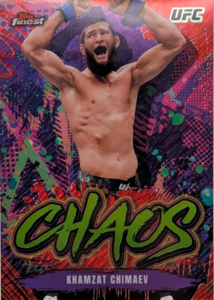 Khamzat Chimaev 2024 Topps Finest UFC Chaos #CHA-28 Red Shimmer Refractor