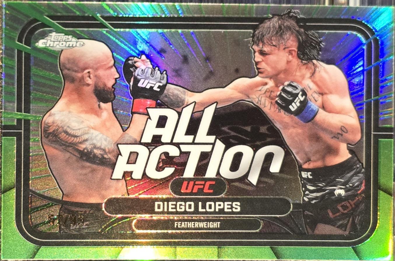 Diego Lopes 2026 Topps Chrome UFC All-Action #AA-24 Green Refractor