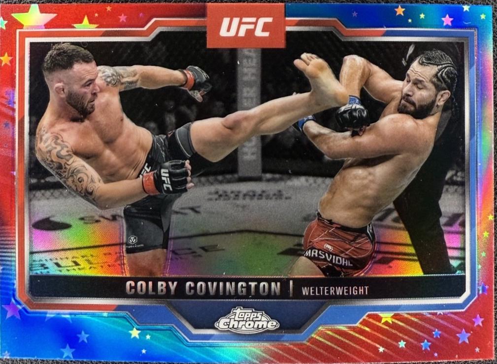Colby Covington 2025 Topps Chrome UFC Base #154 Red & Blue Refractor