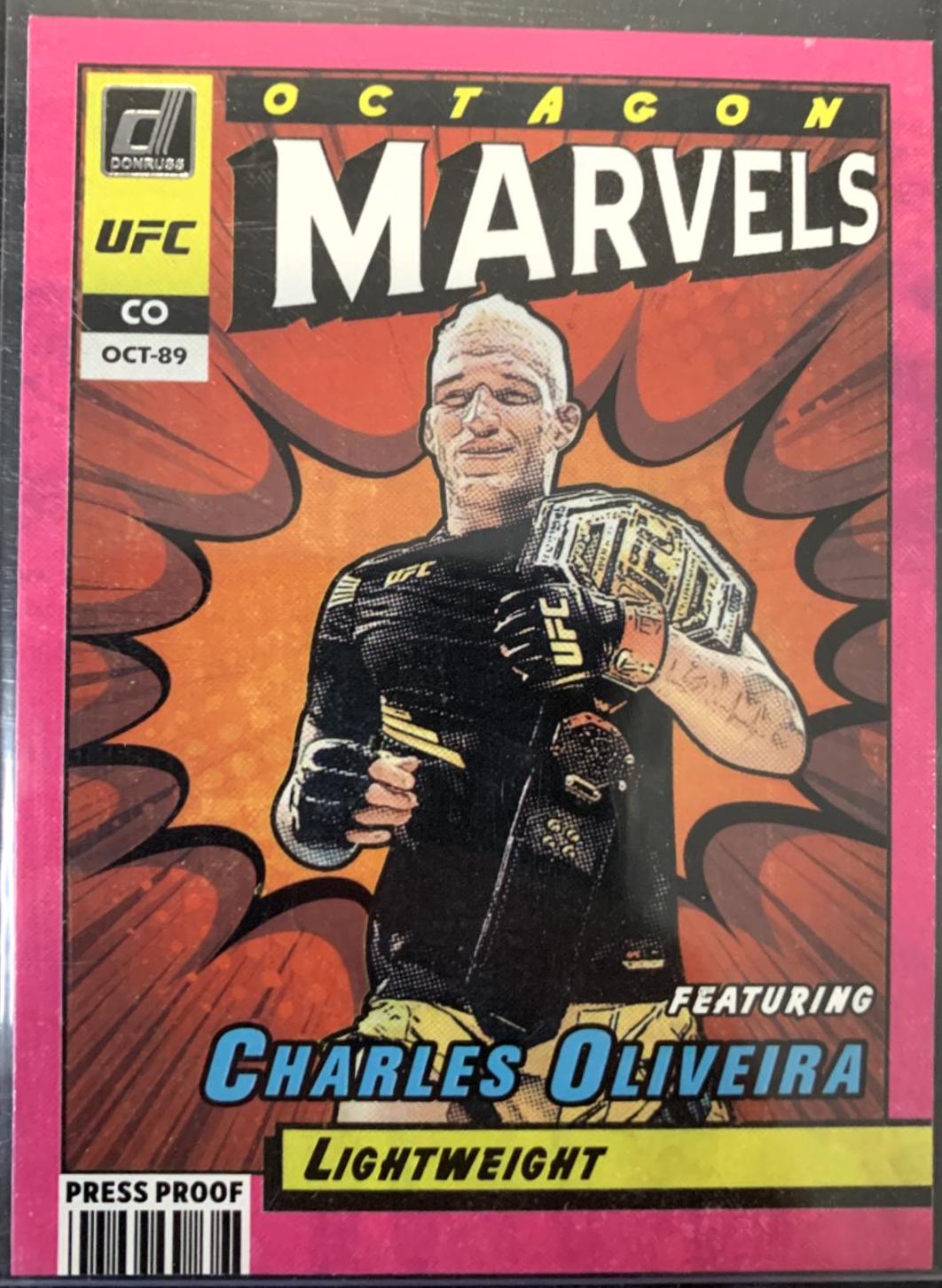 Charles Oliveira 2022 Panini Donruss UFC Octagon Marvels #1 Press Proof Pink