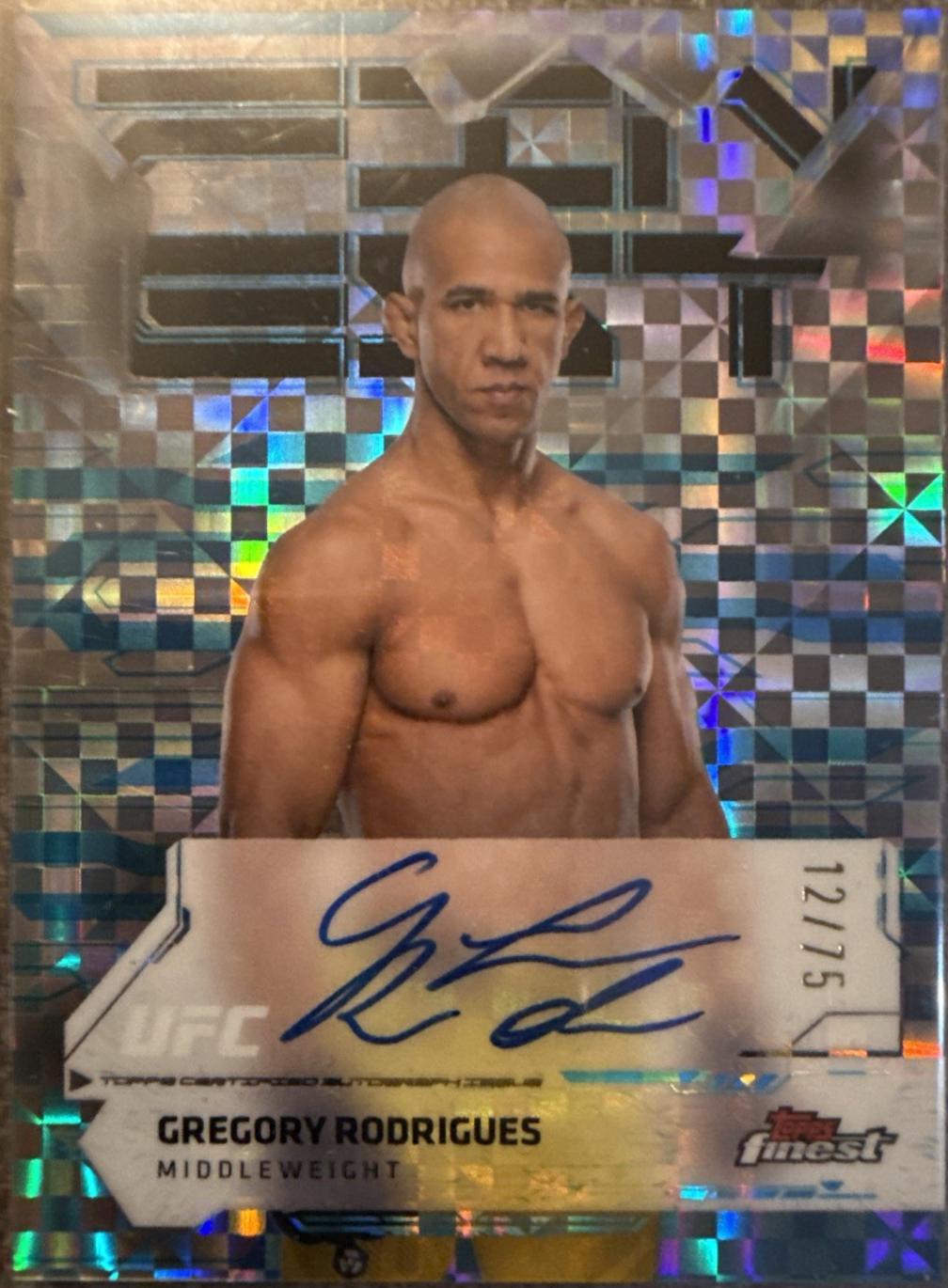 Gregory Rodrigues 2025 Topps Finest UFC Finest Autographs #FA-GR Blue Checkerboard Refractor