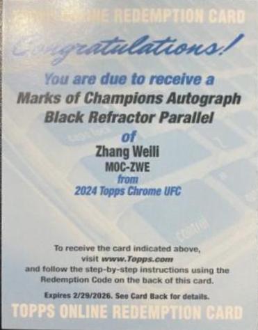 Zhang Weili 2024 Topps Chrome UFC Marks of Champions #MOC-ZWE Black Refractor