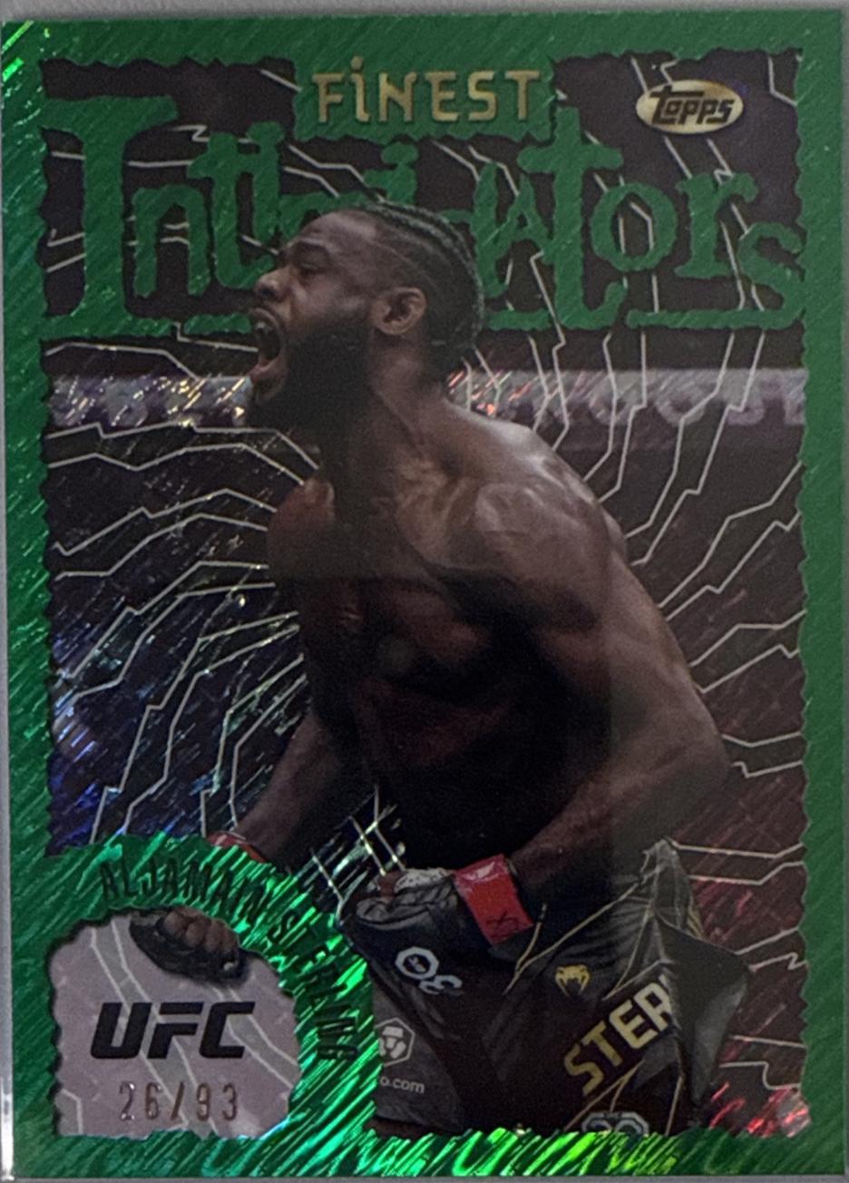 Aljamain Sterling 2024 Topps Finest UFC Intimidators #INT-14 Green Shimmer Refractor