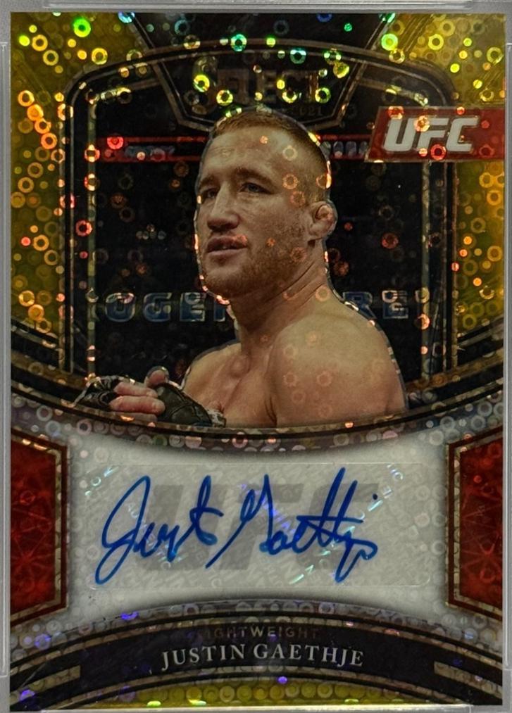 Justin Gaethje 2021 Panini Select UFC Signatures #4 Gold Disco Prizms