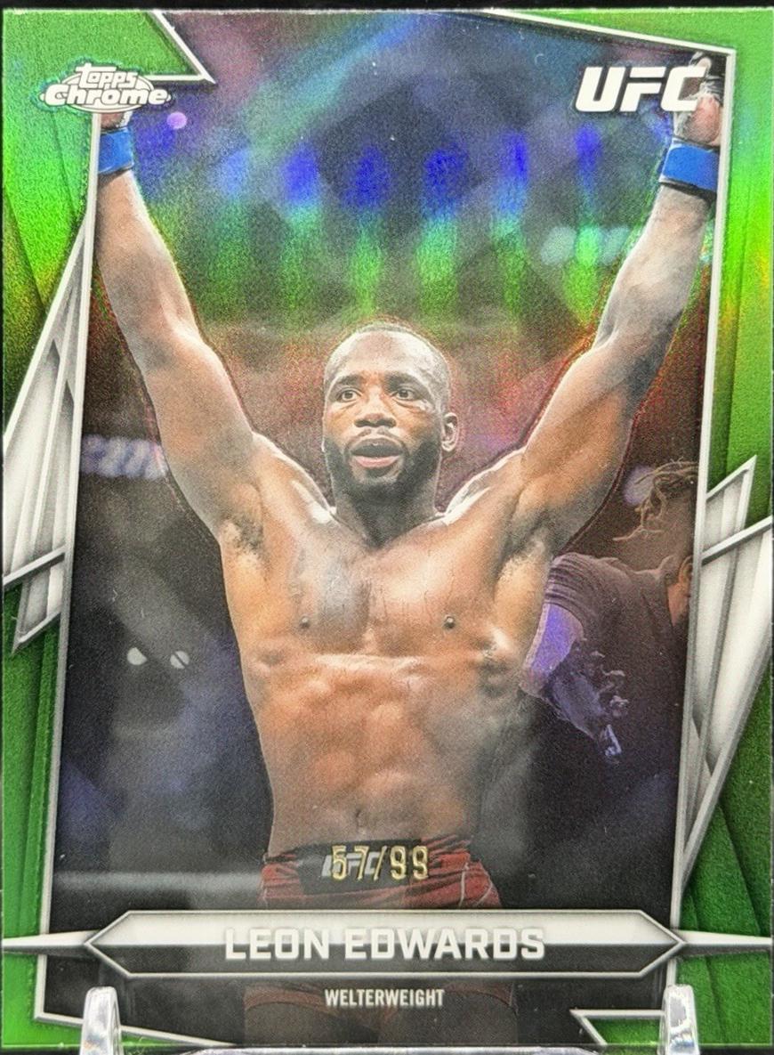 Leon Edwards 2026 Topps Chrome UFC Base #6 Green Refractor