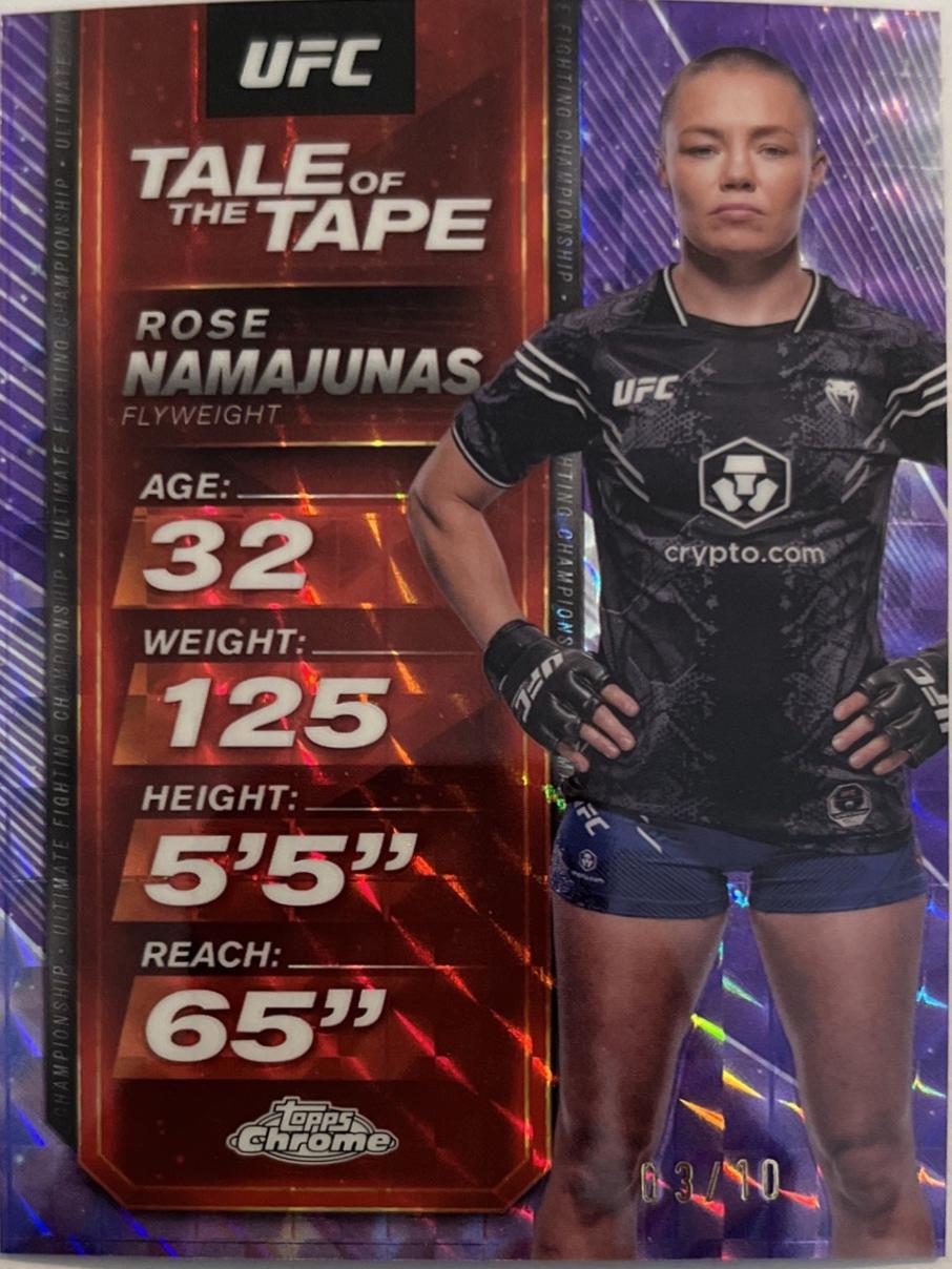 Rose Namajunas 2025 Topps Chrome UFC Tale of the Tape #TTT-14 Geometric Purple Refractor