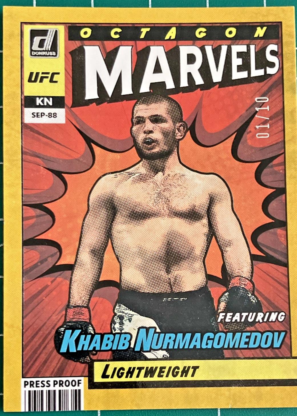 Khabib Nurmagomedov 2022 Panini Donruss UFC Octagon Marvels #11 Press Proof Gold