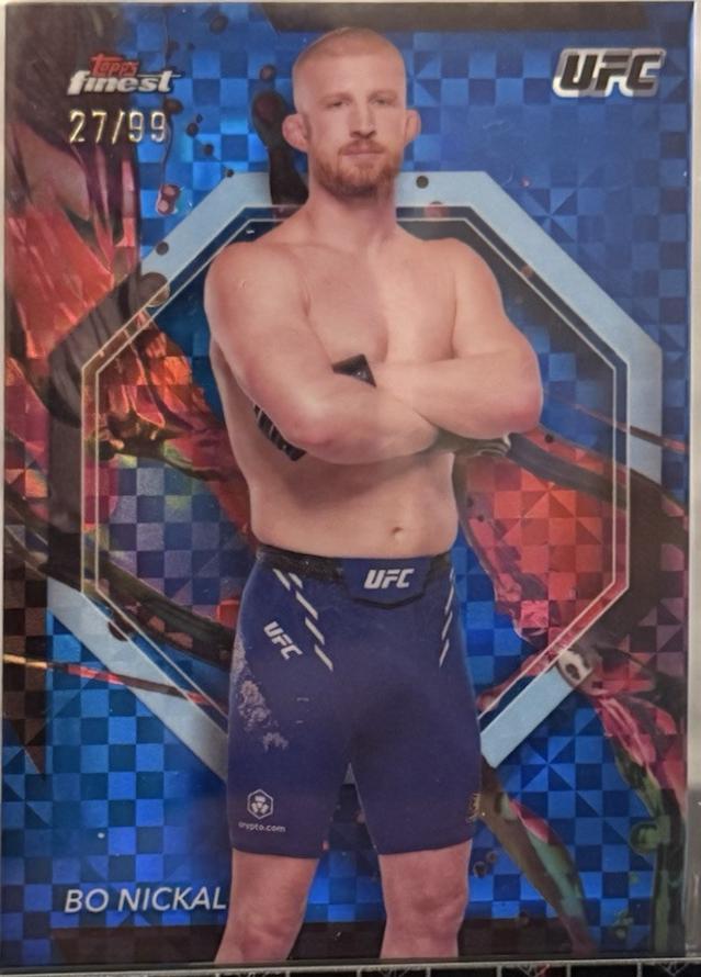 Bo Nickal 2024 Topps Finest UFC Base Common #95 Blue Checkerboard Refractor
