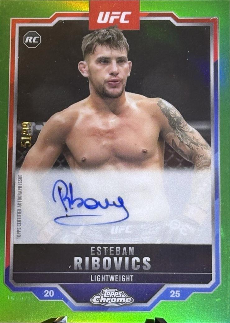 Esteban Ribovics 2025 Topps Chrome UFC Chrome Rookie Autographs #CRA-ER Green Refractor
