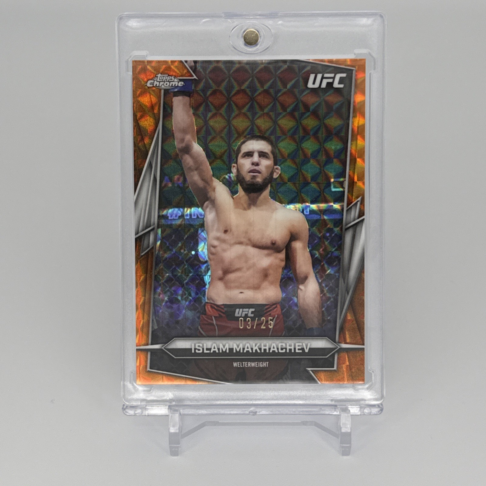 Islam Makhachev 2026 Topps Chrome UFC Base #47 Orange Geometric Refractor