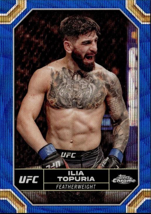 Ilia Topuria 2024 Topps Chrome UFC Base #77 Blue Wave Refractor