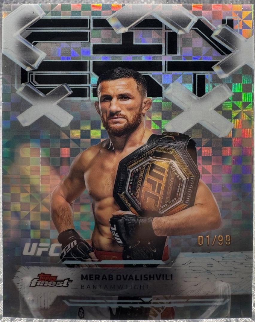 Merab Dvalishvili 2025 Topps Finest UFC Base Common #36 Blue Checkerboard Refractor