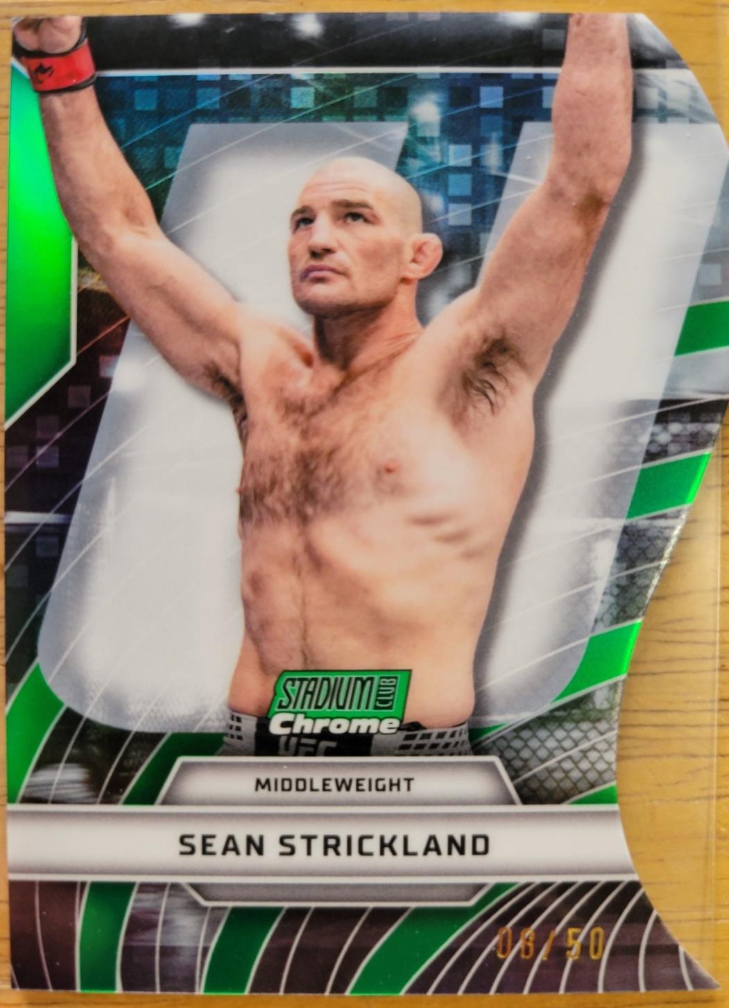 Sean Strickland 2026 Topps Stadium Club UFC Triumvirates #TV-43 Green Refractor