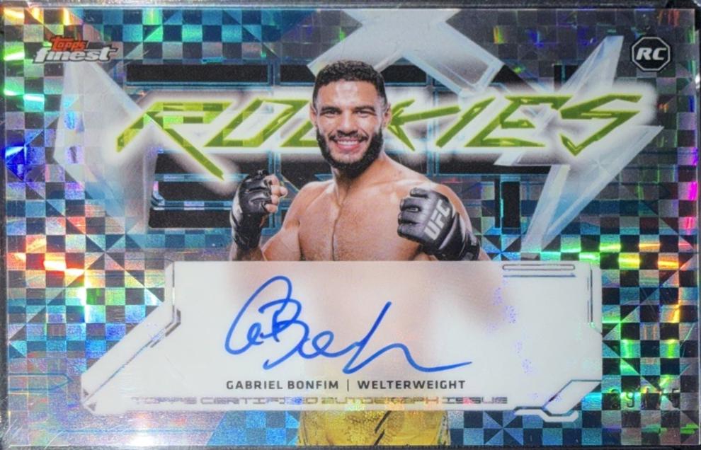 Gabriel Bonfim 2025 Topps Finest UFC Finest Rookie Autographs #FRA-GB Blue Checkerboard Refractor
