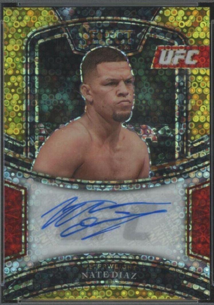 Nate Diaz 2021 Panini Select UFC Signatures #36 Gold Disco Prizms