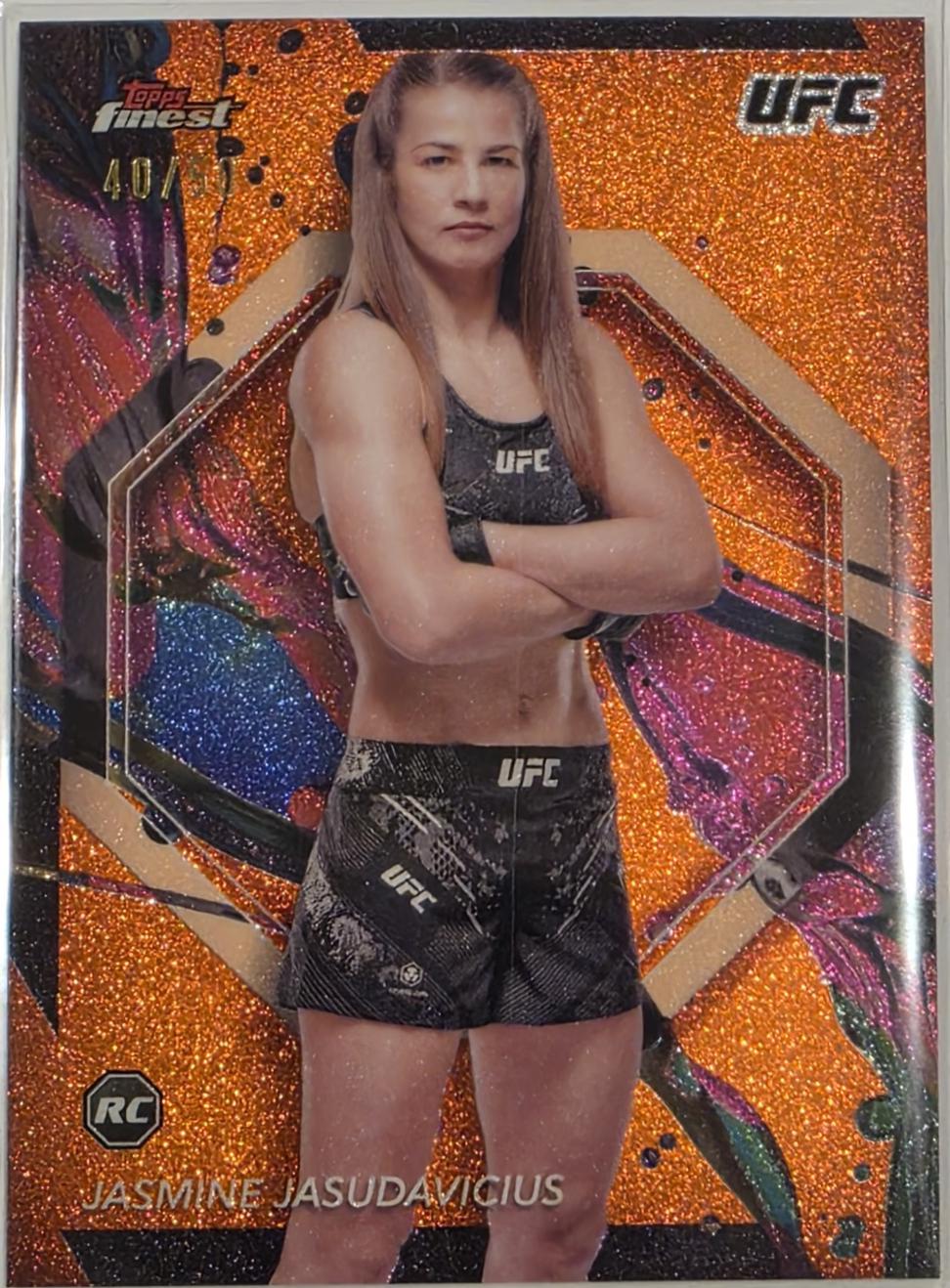 Jasmine Jasudavicius 2024 Topps Finest UFC Base Uncommon #123 Tangerine Glitter Refractor