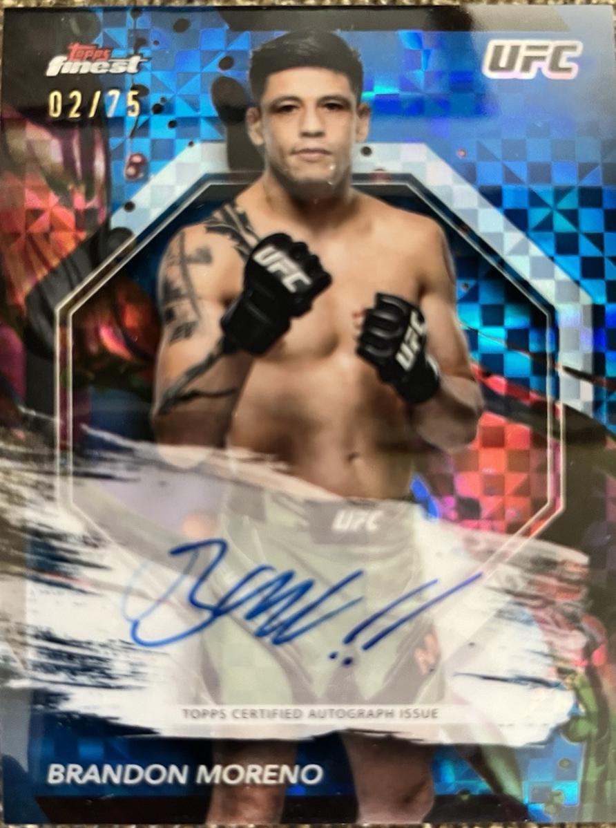 Brandon Moreno 2024 Topps Finest UFC Finest Autographs #FA-BMO Blue Checkerboard Refractor
