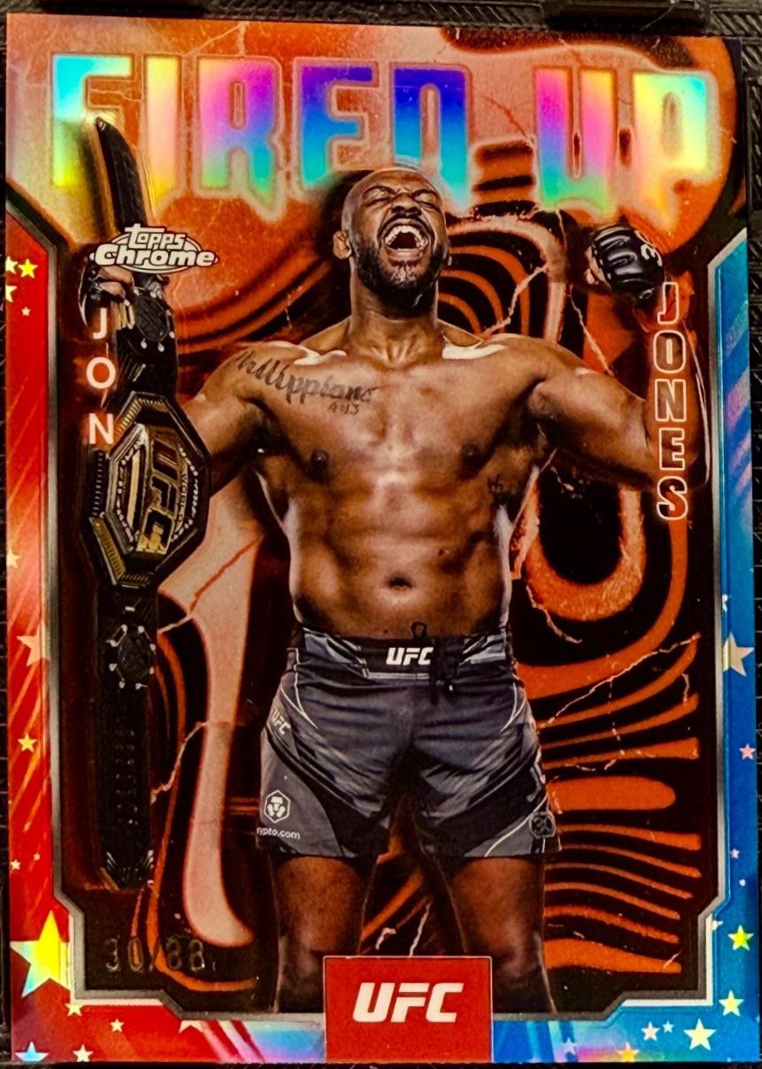 Jon Jones 2025 Topps Chrome UFC Fired Up #FUP-17 Red White Blue Refractor