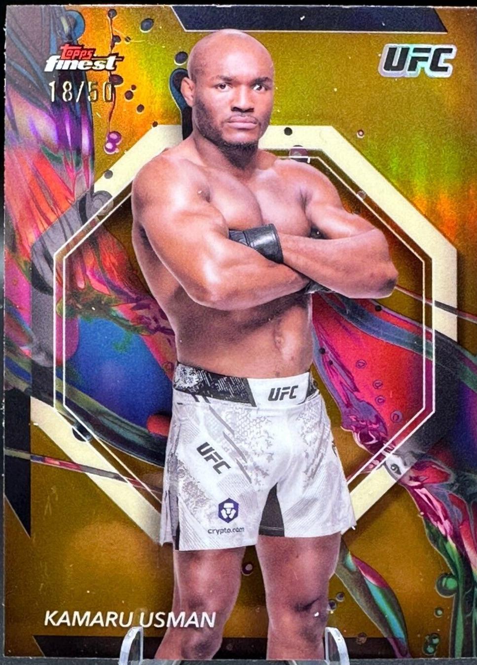 Kamaru Usman 2024 Topps Finest UFC Base Common #33 Gold Refractor