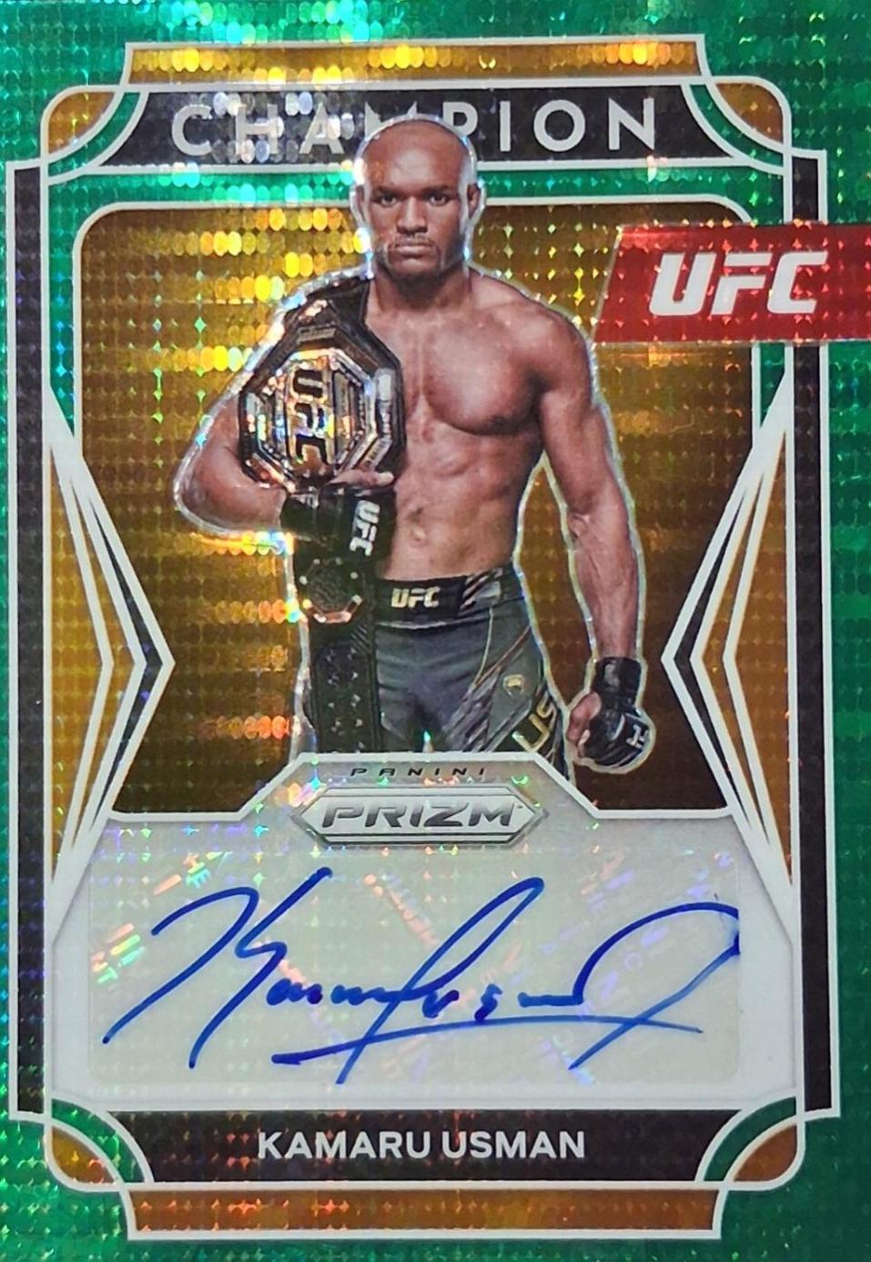 Kamaru Usman 2022 Panini Prizm UFC Champion Signatures #7 Green Pulsar