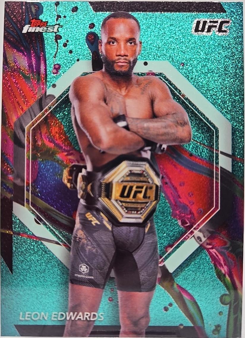Leon Edwards 2024 Topps Finest UFC Base Common #72 Aqua Glitter Refractor