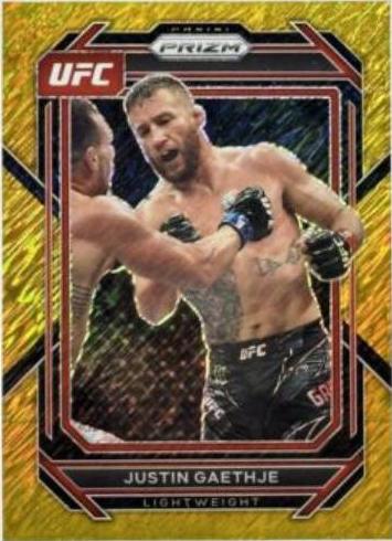 Justin Gaethje 2023 Panini Prizm UFC Base #110 Gold Shimmer