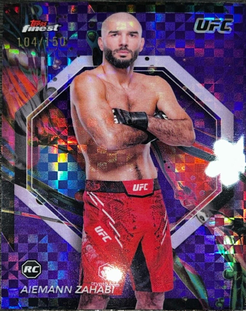 Aiemann Zahabi 2024 Topps Finest UFC Base Common #77 Purple Checkerboard Refractor