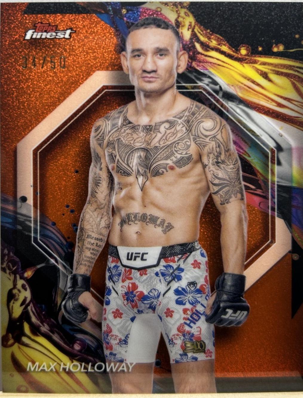 Max Holloway 2024 Topps Finest UFC Base Uncommon #181 Tangerine Glitter Refractor