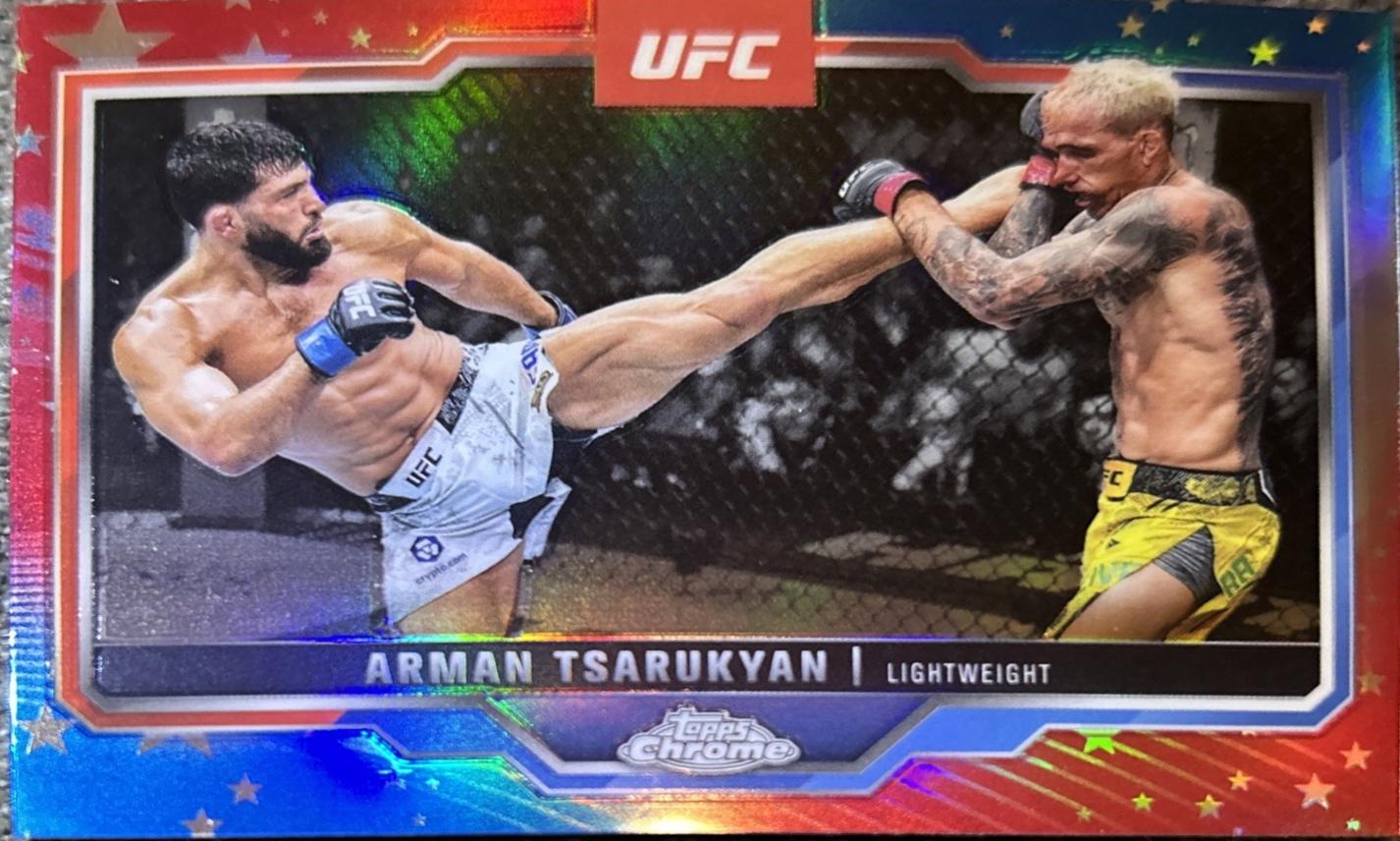 Arman Tsarukyan 2025 Topps Chrome UFC Base #94 Red & Blue Refractor