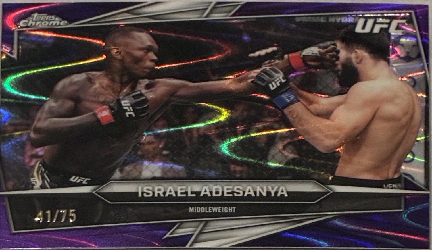 Israel Adesanya 2026 Topps Chrome UFC Base #197 Purple Ray Wave Refractor